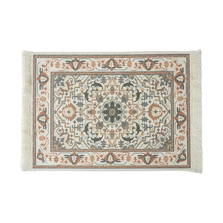 Short-pile decorative bathroom and runner carpet in oriental medallion style with fringes