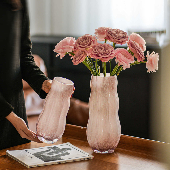Handcrafted Speckled Textured Glass Tabletop Accent Vase with Curved Bulb Silhouette