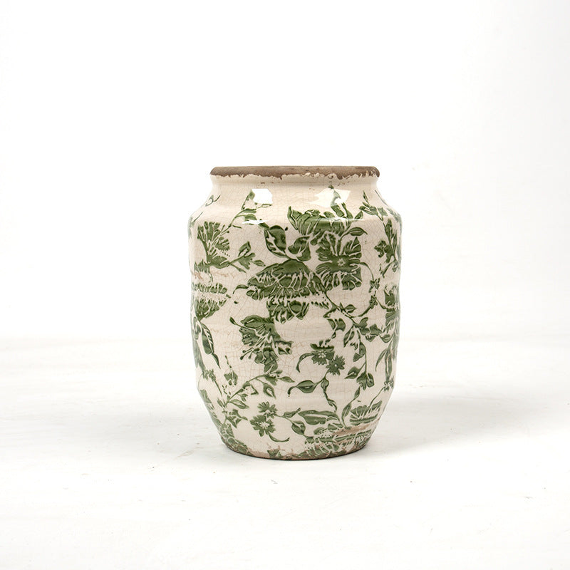 Floral ceramic flower pot with artistic pattern
