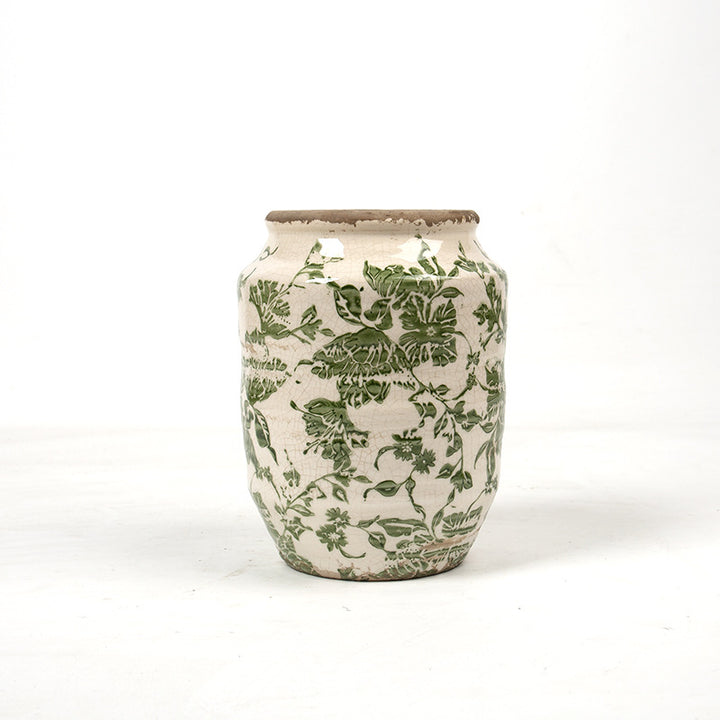 Floral ceramic flower pot with artistic pattern