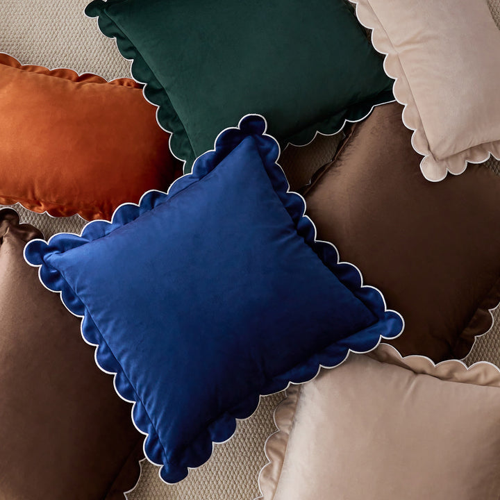 Plush Scalloped Velvet Throw Pillow Cover