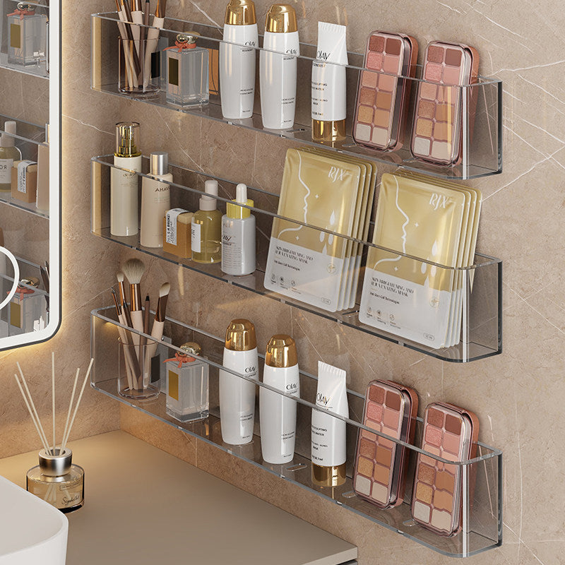 Wall-Mounted Clear Acrylic Two-Tier Bathroom Shelf Organizer with Raised Front