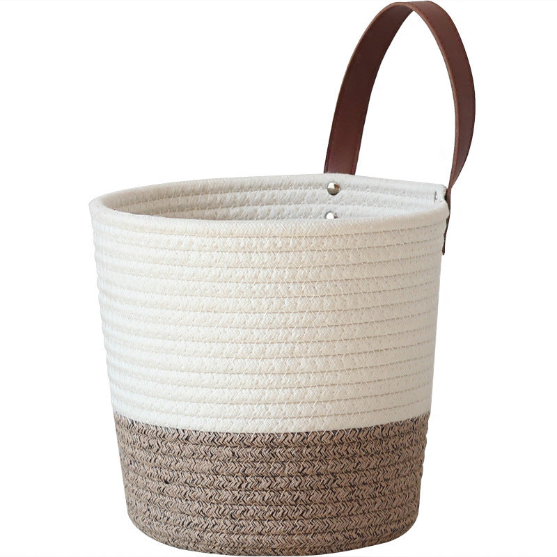 Decorative basket with leather handle