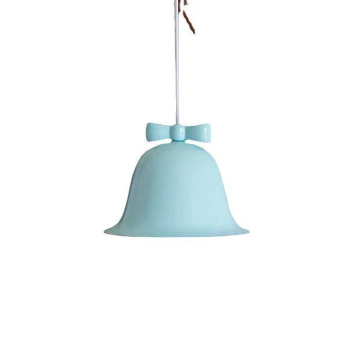 Bell-shaped ceramic pendant light with decorative bow accent
