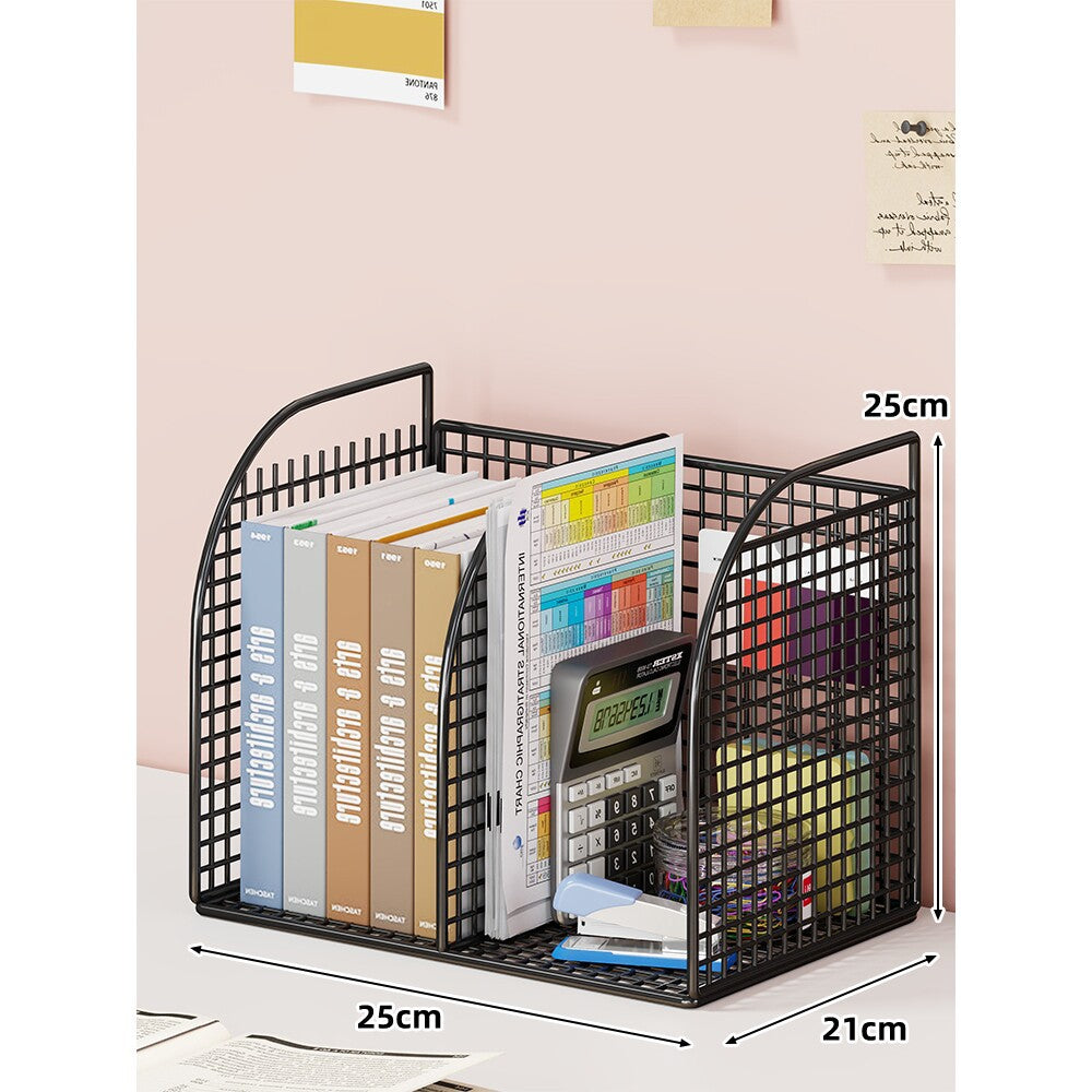 Metal Mesh Desktop File and Stationery Organizer with Triple Compartments