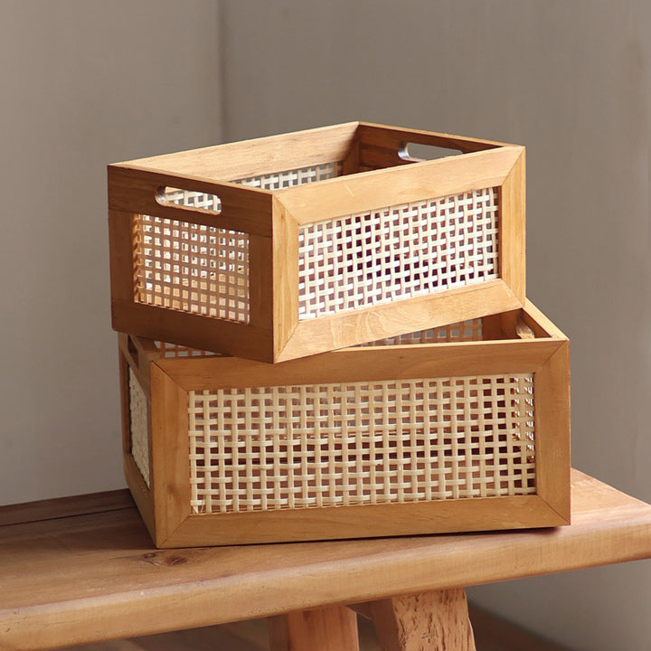 Storage basket made of natural wood