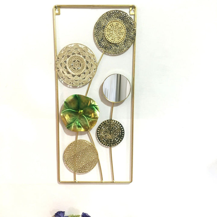 Decorative Metal Wall Art with Tropical Leaf and Mirror Design