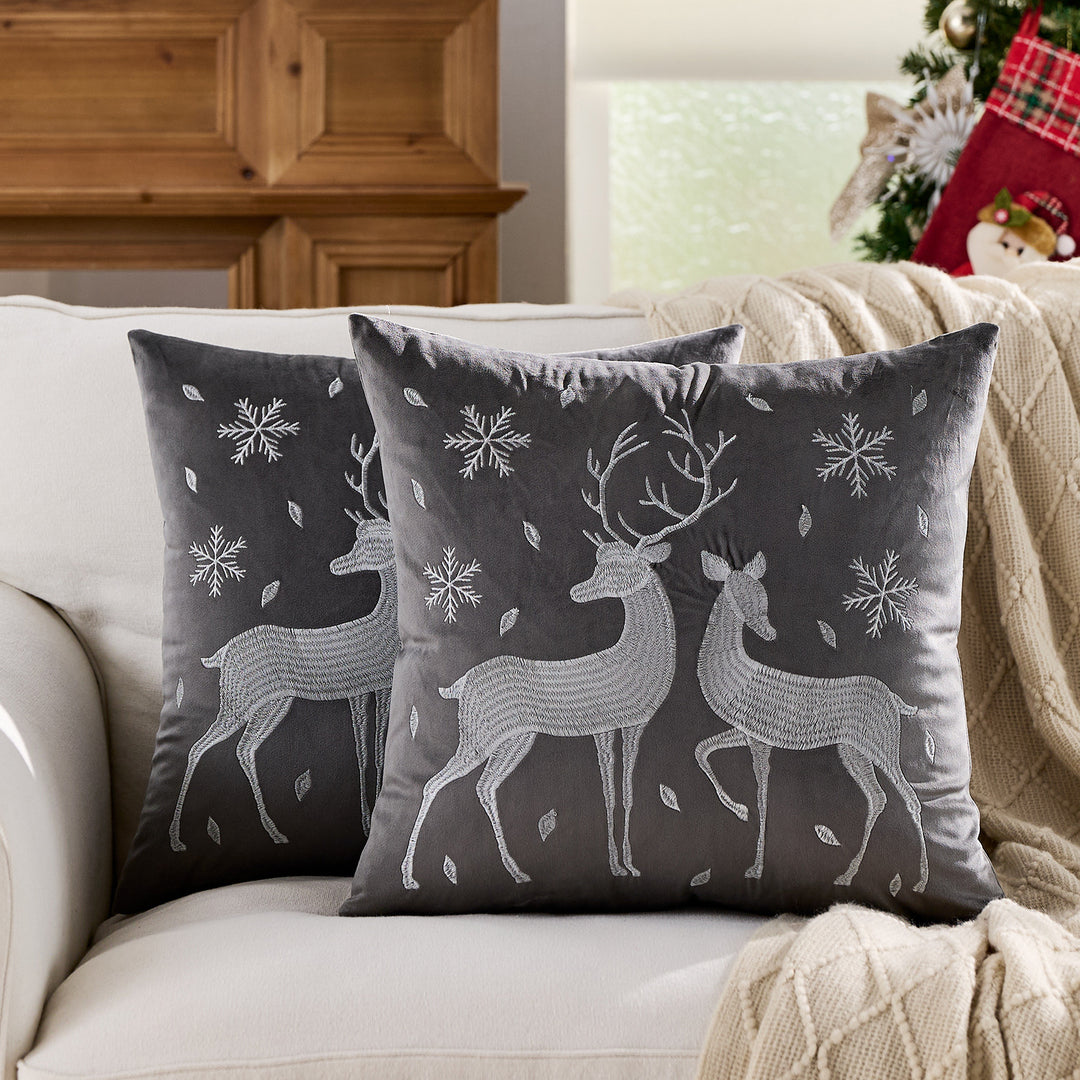 Decorative Holiday Throw Pillow with Deer Silhouette