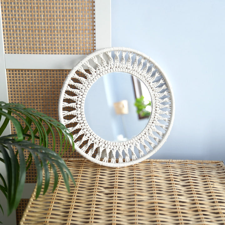 Beef Wall Mirror with Macrame Frame