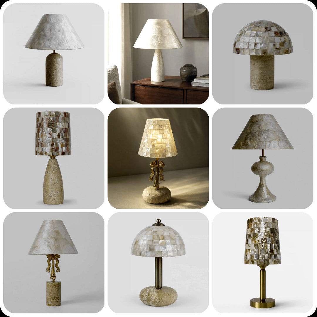 Decorative stone and shell table lamp