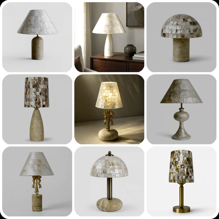 Decorative stone and shell table lamp