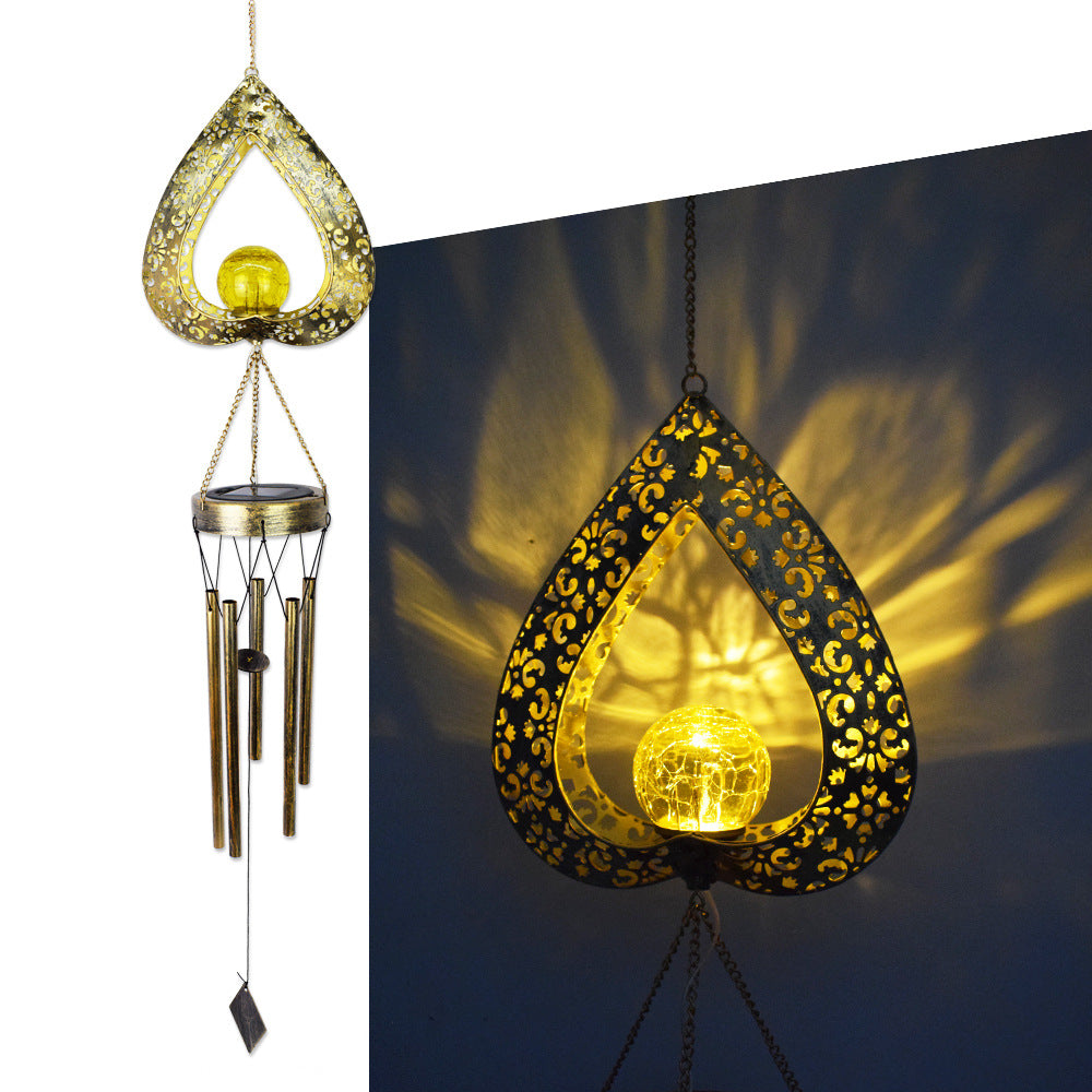 Hanging Flamingo Solar LED Wind Chime with Crackle Glass Globe