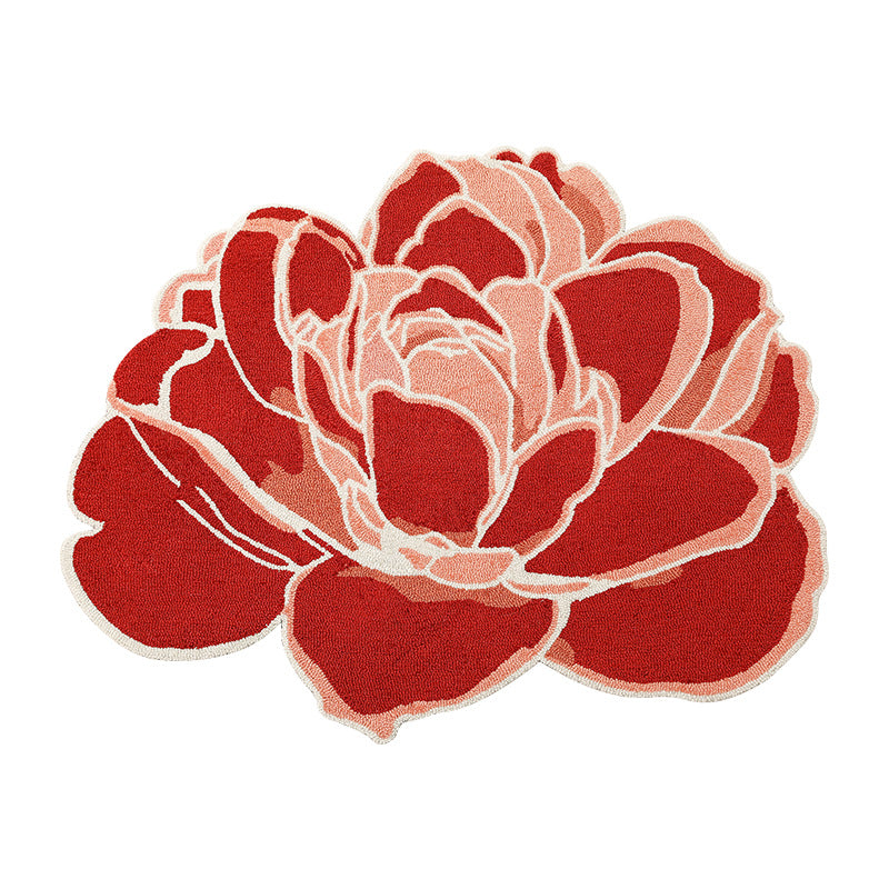 Floral shaped rug with hand-tufted structure and non-slip underside