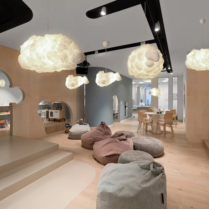Cloud-shaped ambient pendant light with adjustable cable and E27 socket