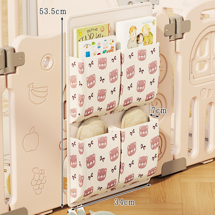 Multi-Pocket Playpen Organizer Pouch for Nursery Gate with Cute Bear Print