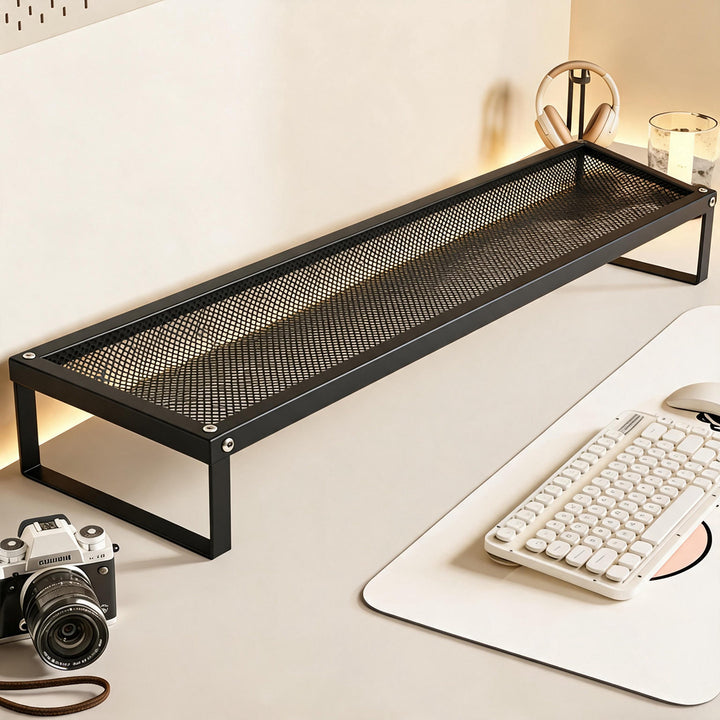 Ventilated Metal Mesh Laptop and Monitor Riser with Under-Desk Keyboard Shelf