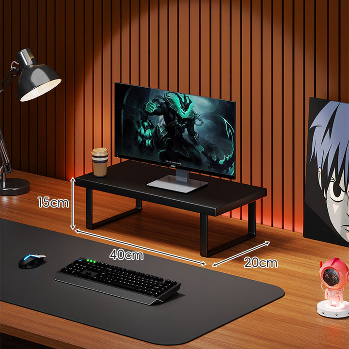 Elevated Solid Wood Ergonomic Monitor Riser Shelf with Metal Frame Stand