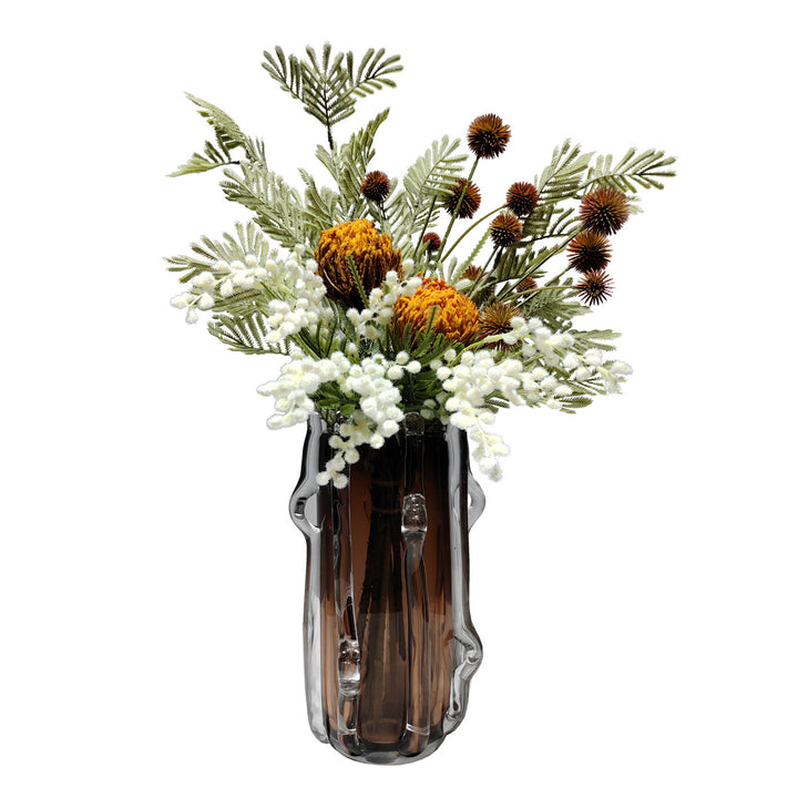 Organic Drip-Edge Cylindrical Art Glass Vase with Applied Clear Ribs