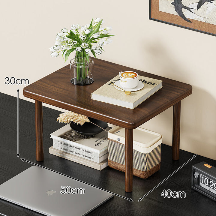 Compact Solid Wood Elevated Desk Display Stand with Under-Shelf Storage and Rounded Leg Design