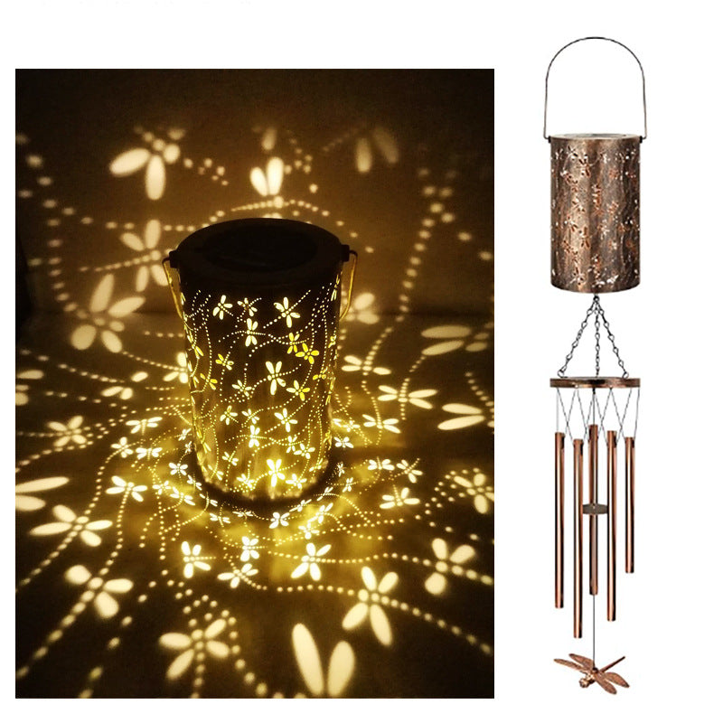 Hanging Flamingo Solar LED Wind Chime with Crackle Glass Globe