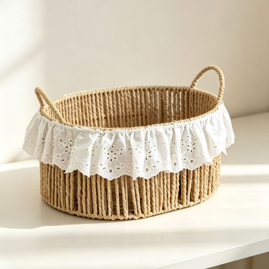 Charming storage basket with ruffle detail