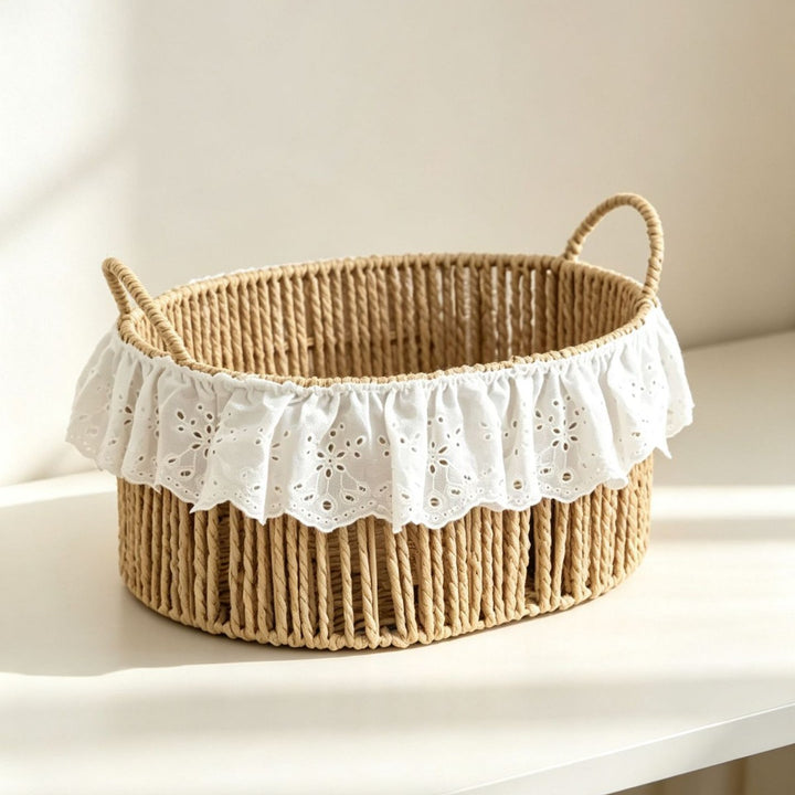 Charming storage basket with ruffle detail