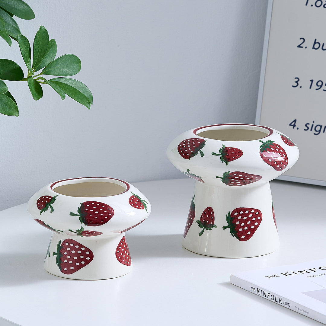Ceramic vase with strawberry pattern