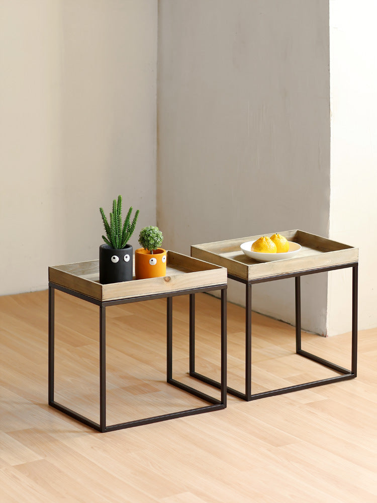 Modern side table with wooden tray