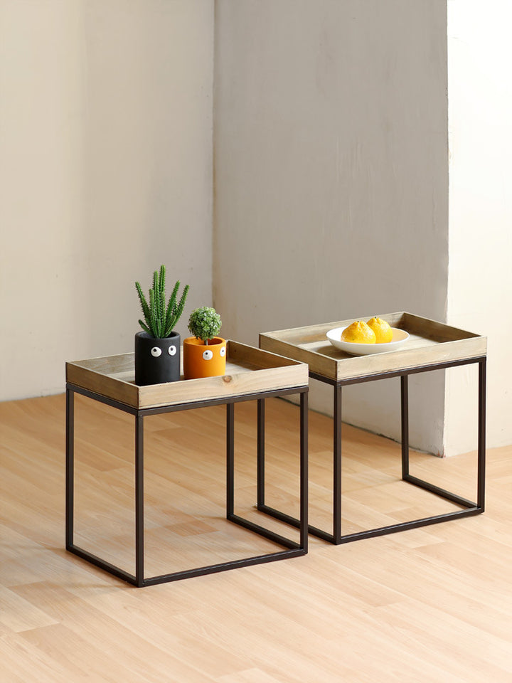 Modern side table with wooden tray