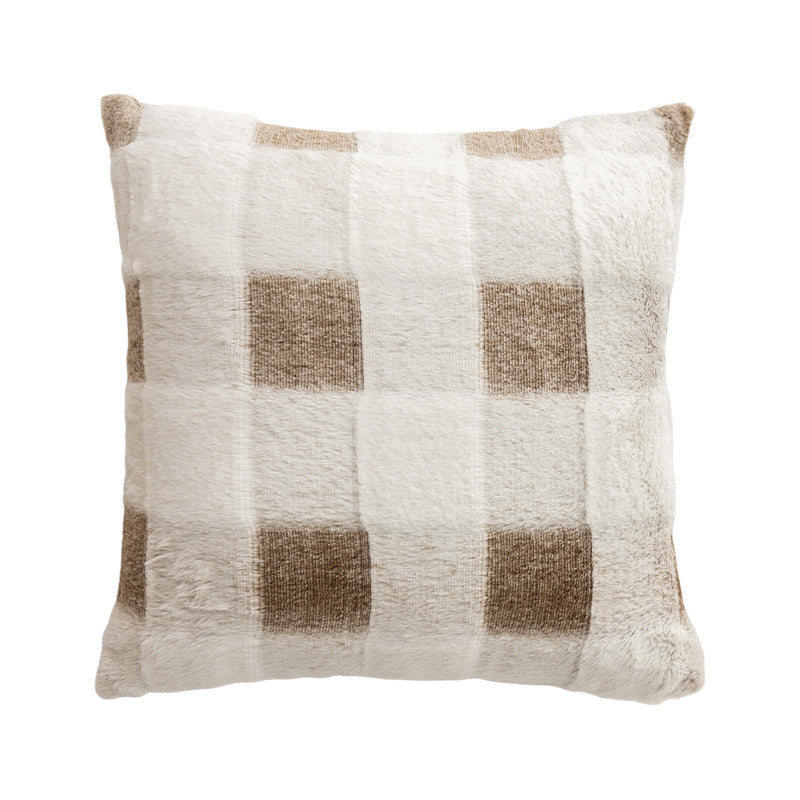 Square decorative cushion made of soft faux fur with inner cushion