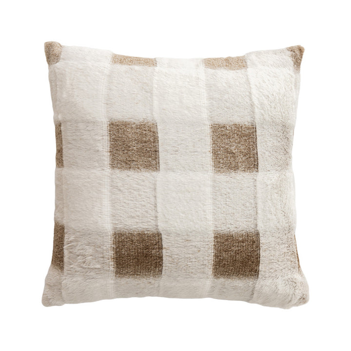 Rectangular faux fur decorative cushion with wavy plush surface