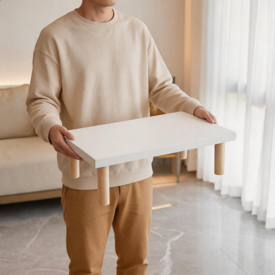 Solid Wood Low-Profile Monitor and Display Riser with Rounded Peg Legs and Keyboard Slide-Out Space