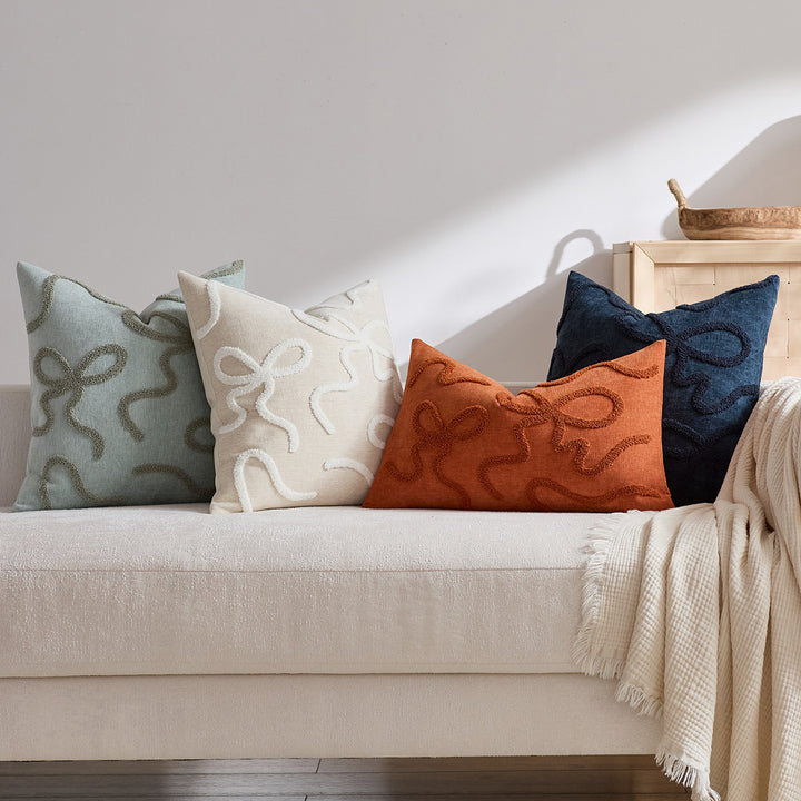 Square Textured Loop-Appliqué Linen-Blend Accent Pillow Cover