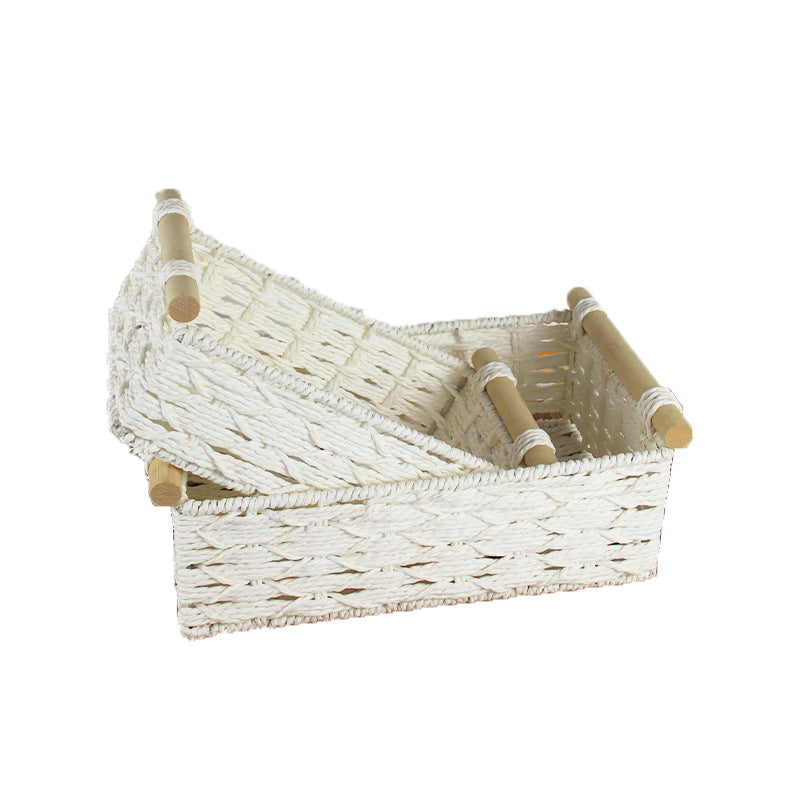 Handcrafted Woven Storage Basket with Wooden Handles