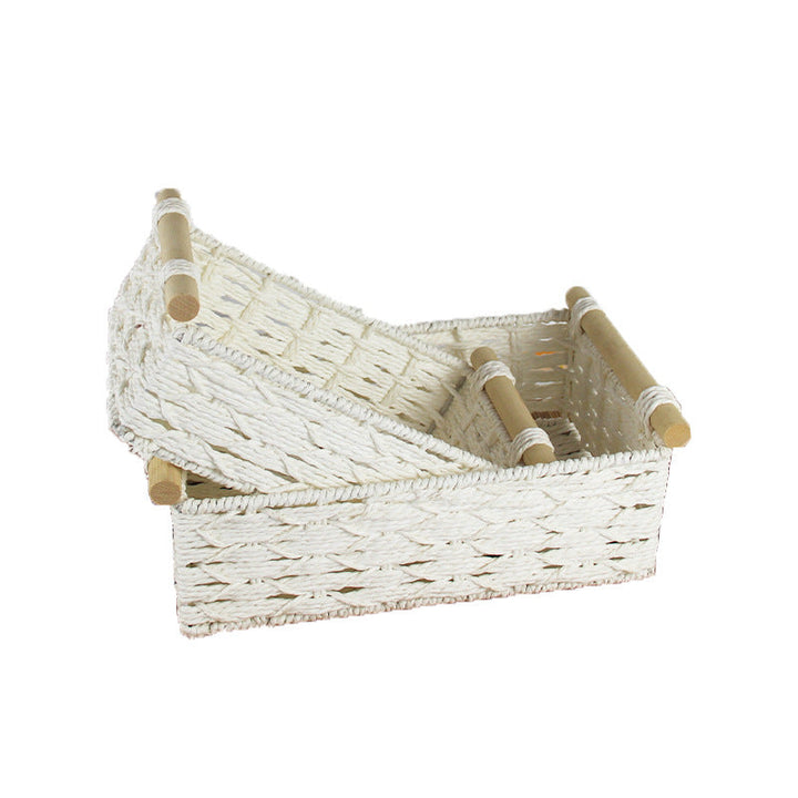Handcrafted Woven Storage Basket with Wooden Handles