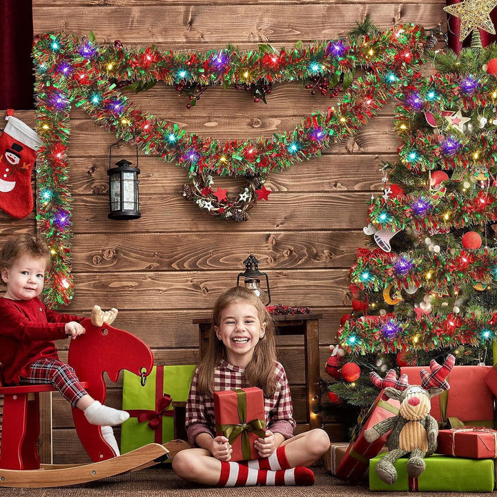 LED Tinsel Garland String Lights Battery Operated Multi-Colored Christmas Tree Wrap