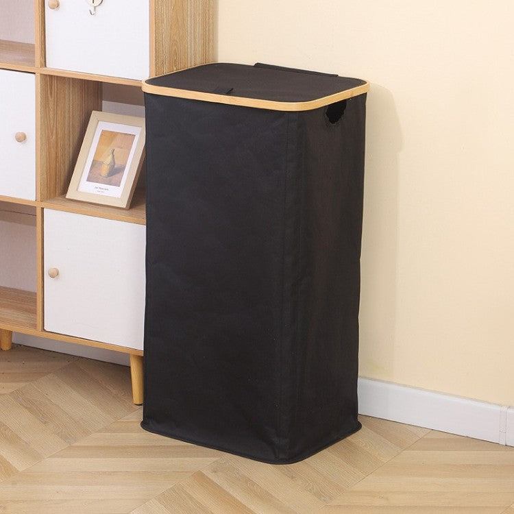 Stylish laundry basket with wooden lid