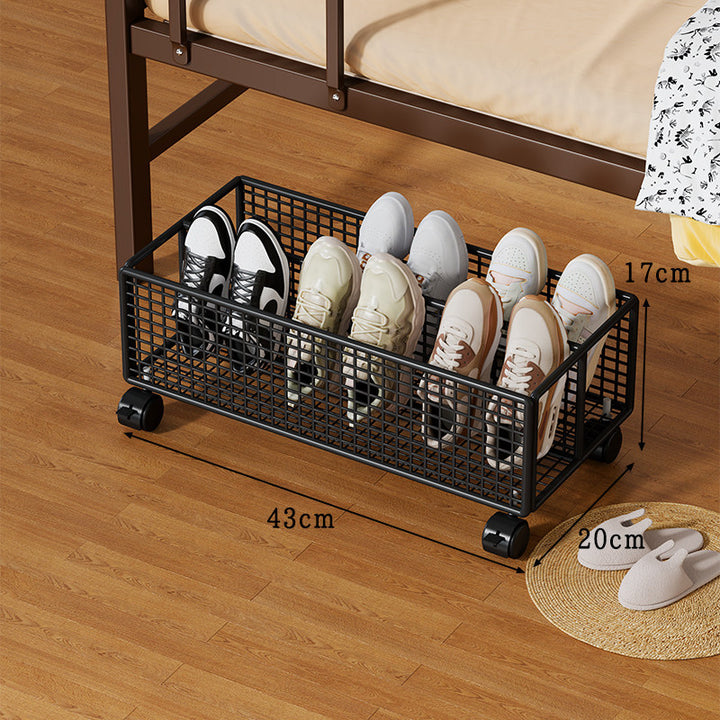 Under-Bed Metal Mesh Shoe Drawer Organizer with Multi-Compartment Dividers