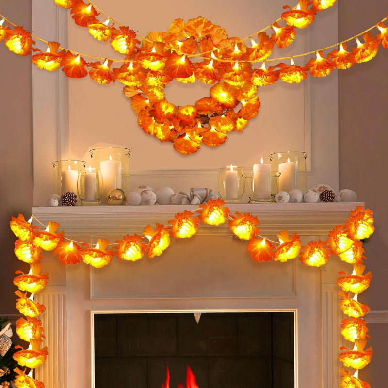 LED Marigold String Lights Decorative Garland for Shelves and Altars