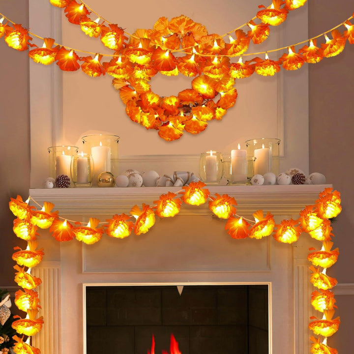 LED Marigold String Lights Decorative Garland for Shelves and Altars