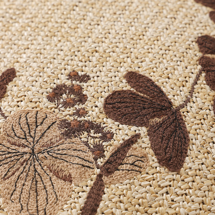 Round floor pouf seating with embroidered floral border
