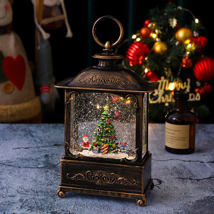 Glittering Christmas lantern with snow scenes