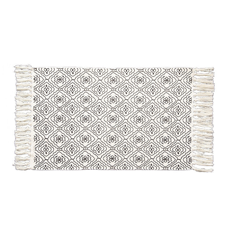 Woven cotton rug runner in Boho-Ethno pattern with fringes