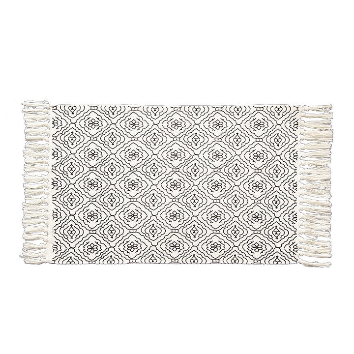 Woven cotton rug runner in Boho-Ethno pattern with fringes