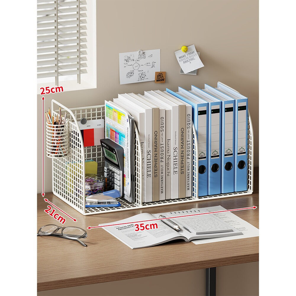 Extra-Wide Modular Metal Desk File Organizer with Adjustable Dividers and Integrated Pen Cup