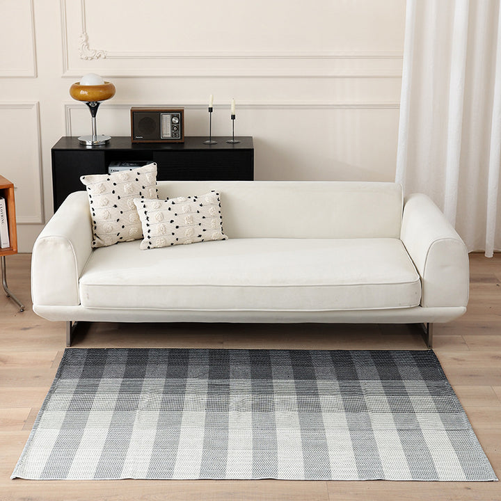Striped Flat-Woven Cotton Rug in Kilim Style