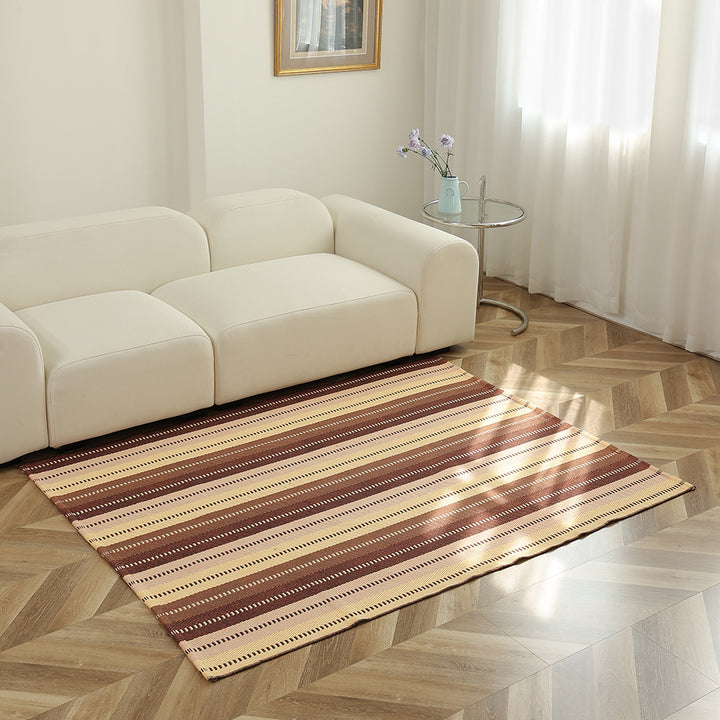 Striped flat woven carpet for living room with low pile and modern striped pattern