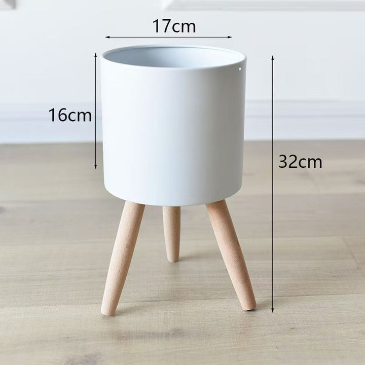 Plant pot with wooden stand