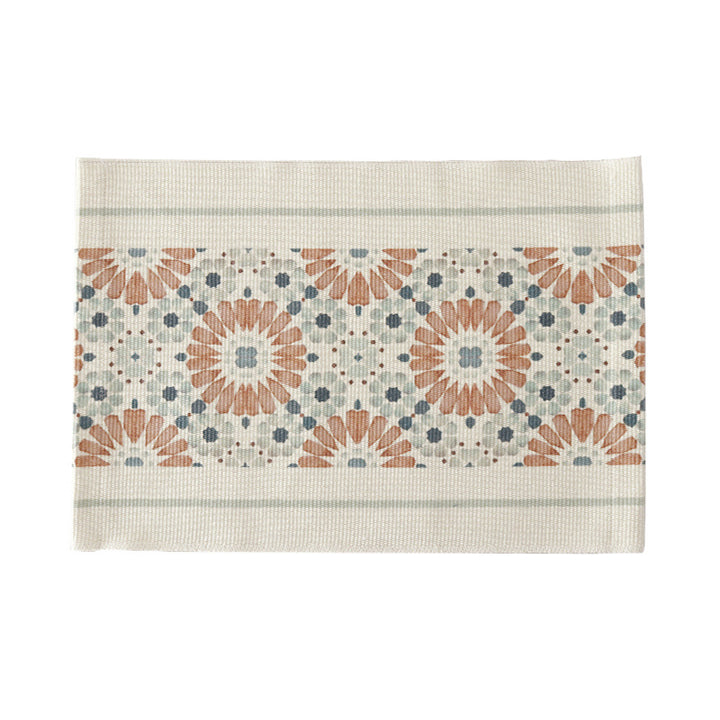 Woven placemat made of cotton blend with geometric diamond trim and fine texture
