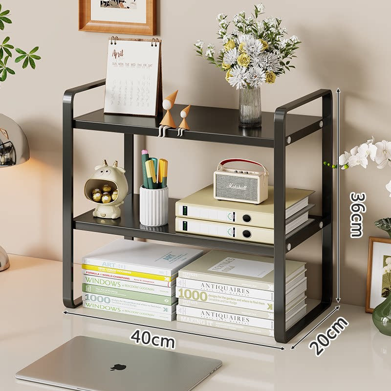 Compact Metal Desktop Shelf Riser with Raised Platform and Open Under-Storage